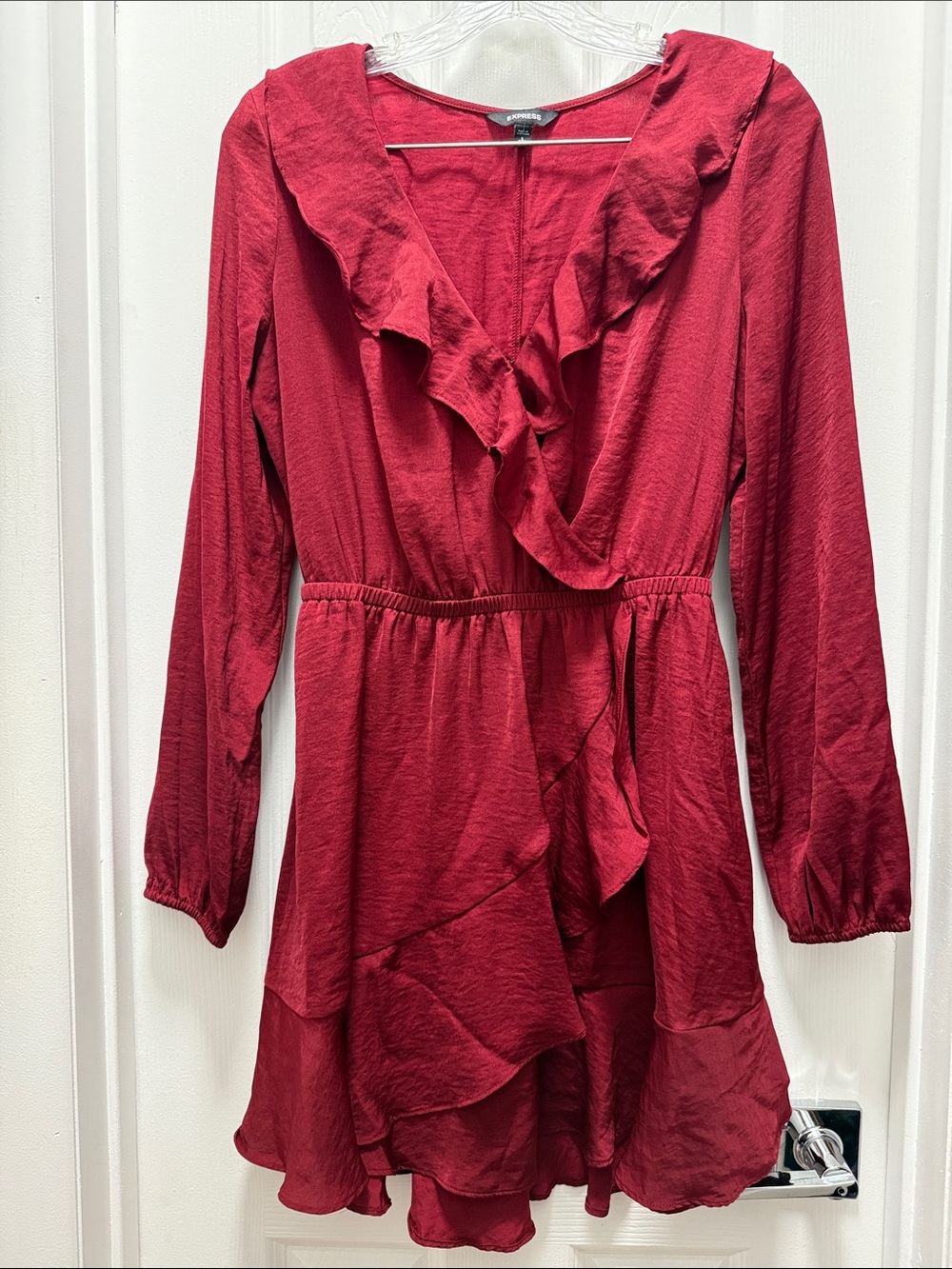Express Red Ruffle Wrap Dress